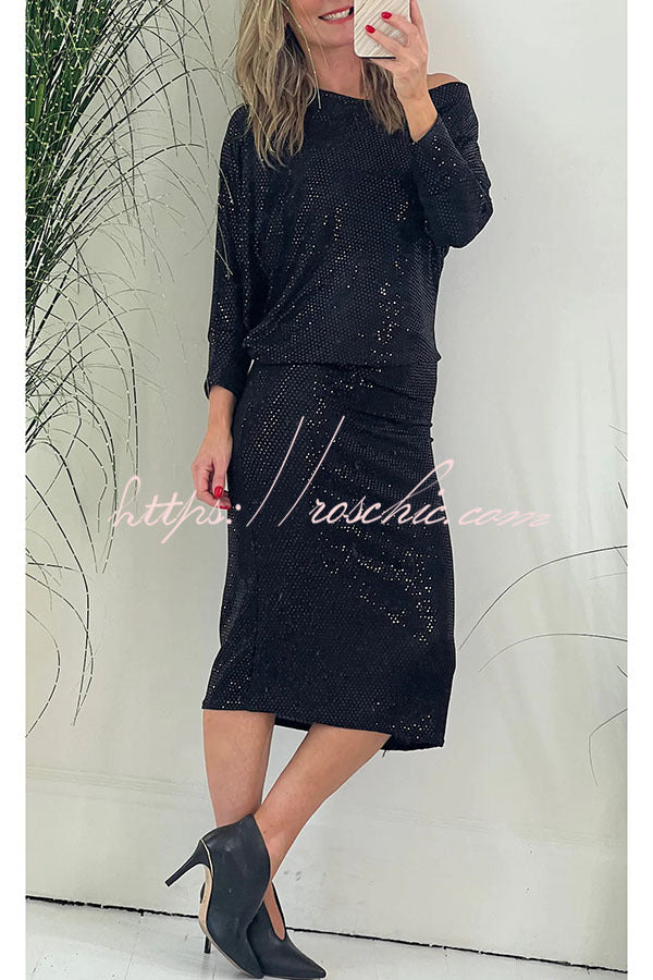 Full of Charm Sequin Dolman Sleeve Loose Midi Dress