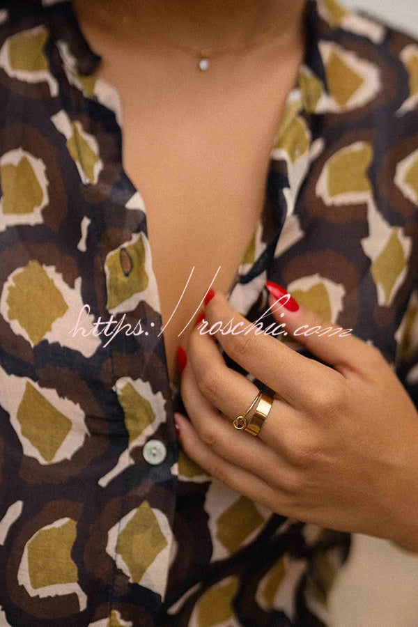 Unique Printed Lapel Button-down Loose Casual Shirt