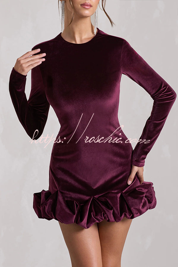 Solid Color Velvet Slim-fit Long-sleeved Mini Dress
