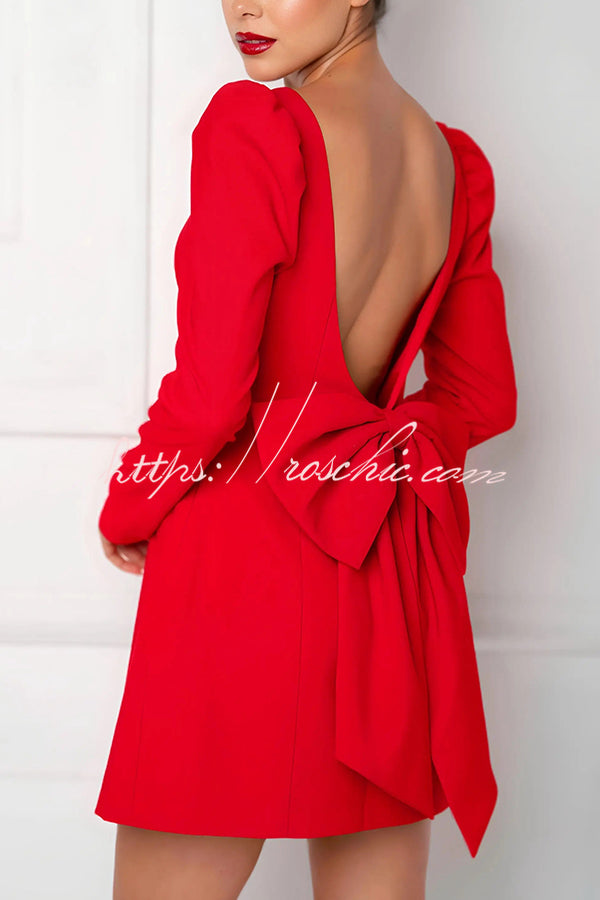 Gift for You Puff Shoulder Long Sleeve Back Bow Detail Mini Dress