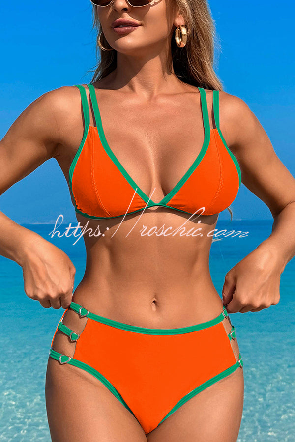 Contrast Color Lace-up Stretch Two-piece Bikini Swimsuit