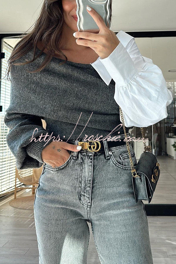 Stylish Patchwork Contrasting Long-sleeved V-neck Casual Sweater