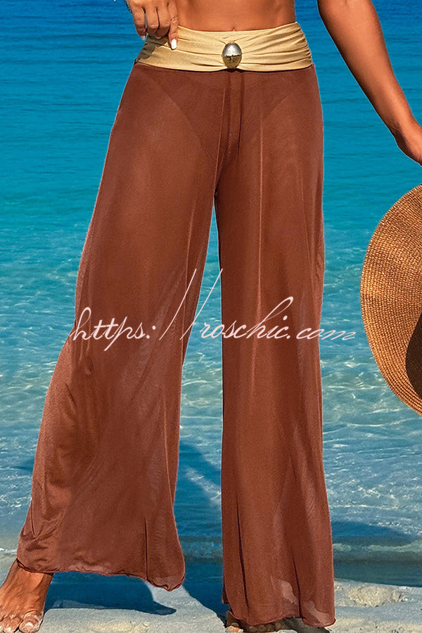 Solid Color Loose Metal Buckle Beach Pants