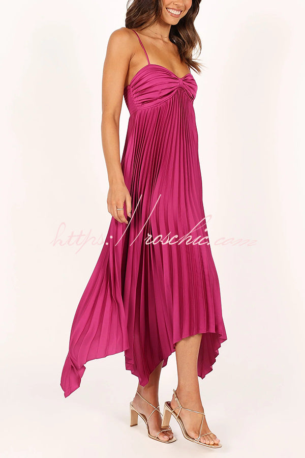 Solid Color Sexy Suspender Pleated Irregular Midi Dress