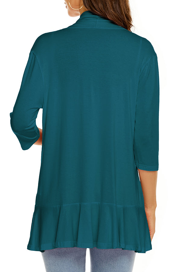 Solid Color Casual Three-quarter Sleeve Ruffled Loose Cardigan