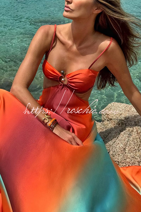 white christmas dresses Neon Sunset Printed Metal Decoration Cutout Back Tie-up Vacation Maxi –  roschic