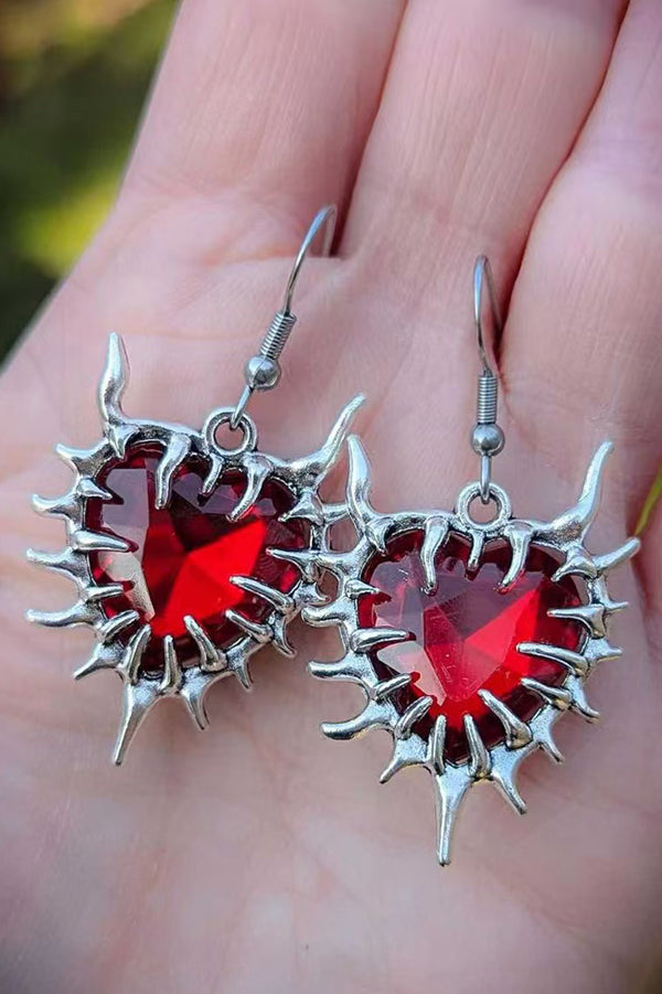Fashionable Thorn Heart Gemstone Earrings