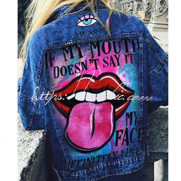 Halloween Print Long Sleeve Denim Jacket