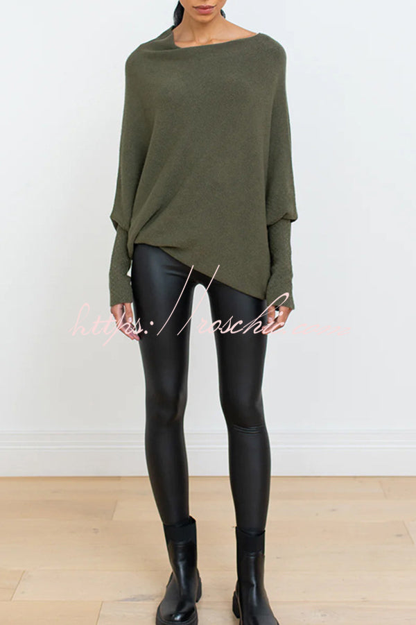 Solid Color Round Neck Long Sleeve Loose Knitted Sweater