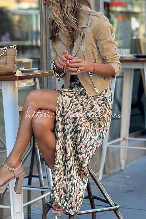 Fashion Suede Lapel Long Sleeve Motorcycle Jacket