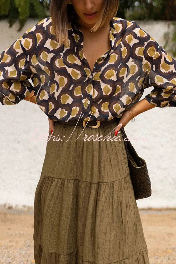 Unique Printed Lapel Button-down Loose Casual Shirt