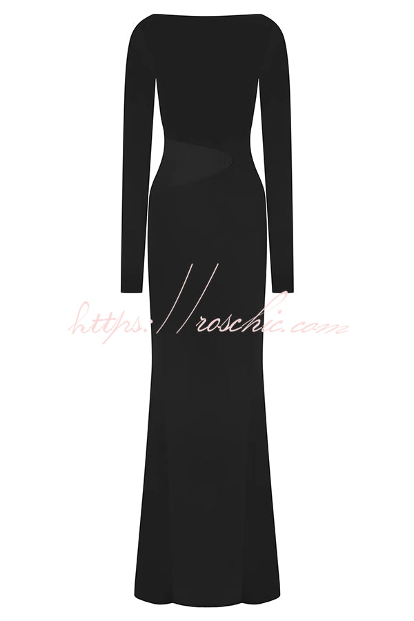 Fashion Long-sleeved Slim Sexy Hollow Slit Maxi Dress