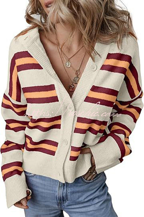 Colorblock Striped Knitted Long-sleeve Cardigan