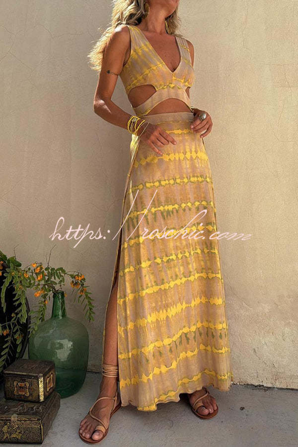 designer tie dye dresses Sheer-Sides Tie-Dye Long Prom Ball Gown