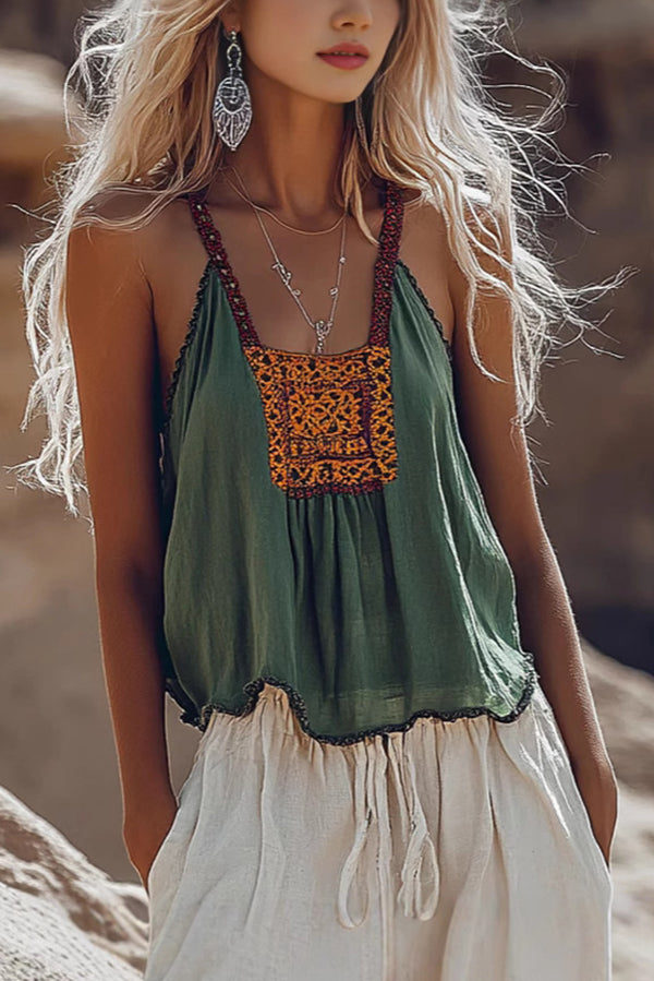 Linen Blend Vintage Loose Suspender Casual Top