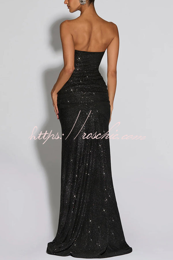 Paula Sequined Mesh and Jersey Off Shoulder Ruched Knot Drape Shawl Maxi Dress