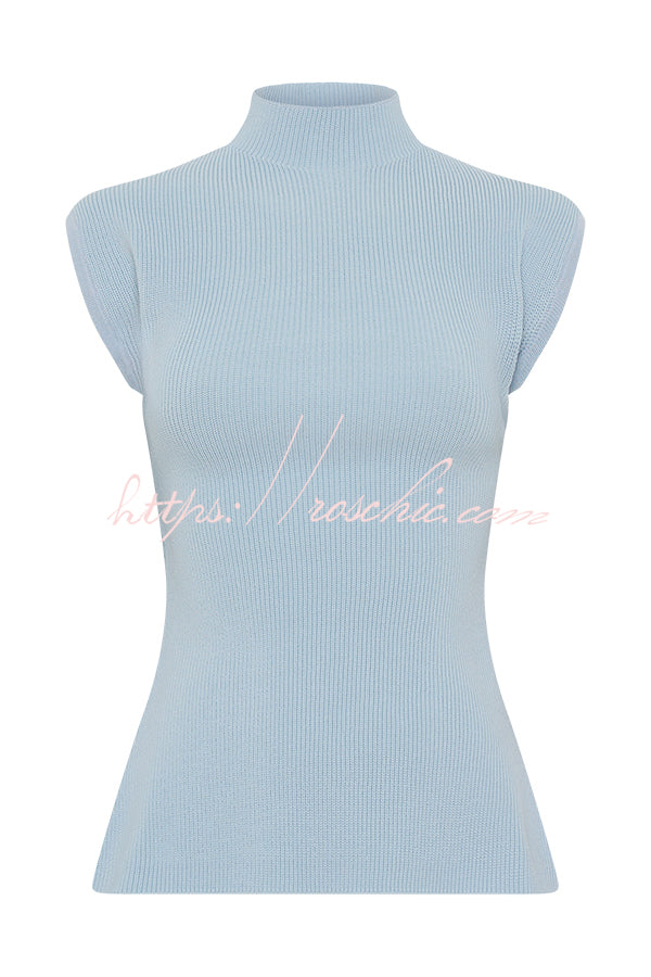 Effortless Chic Ribbed Knit High Neck Open Back Stretch Top