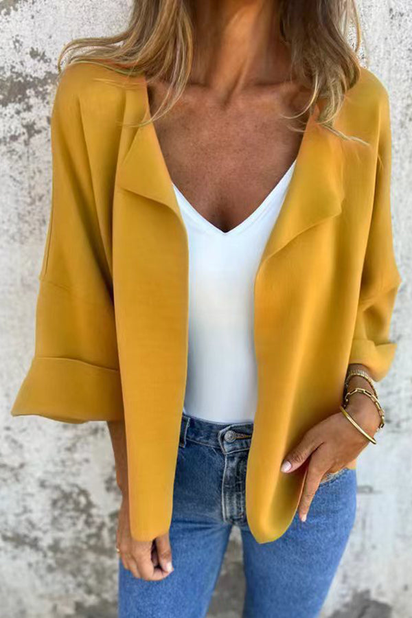 Solid Color Casual Lapel Faux Suede Cardigan Jacket