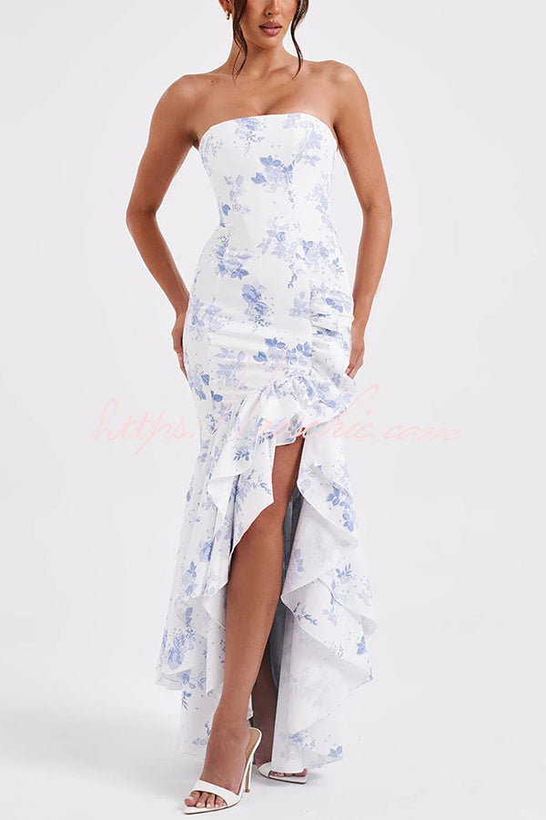 off shoulder low waist maxi dress Sexy Off-shoulder Slim Fit Irregular Hem Maxi Dress, Multicolor / M