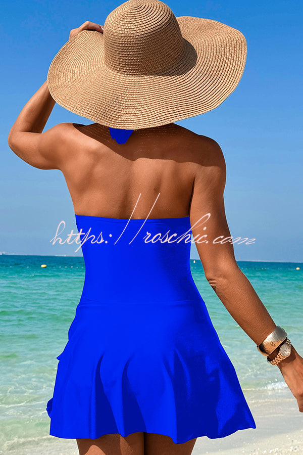 Fashionable Halterneck Waist Hollow Stretch One-piece Swimsuit