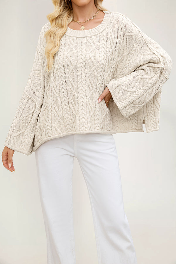 Solid Color Cable Knit Loose Long-sleeved Casual Sweater