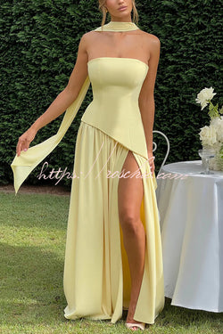 Elegant Off Shopulder Chiffon Pleated Hem Scarf Slit Maxi Dress Elegant Off Shopulder Chiffon Pleated Hem Scarf Slit Maxi Dress