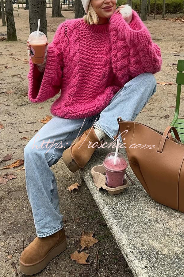Solid Color Loose Round Neck Long Sleeve Casual Knitted Sweater