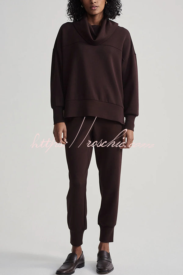 Afternoon Tea Time Turtleneck Side Zipper Sweatshirt and Elastic Waist Pocketed Loose Jogger Set