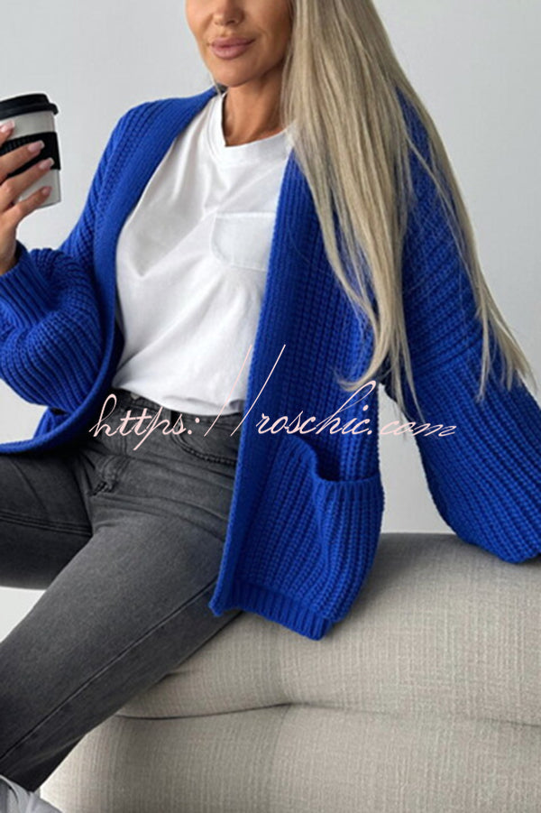 Solid Color V-neck Long-sleeved Casual Knitted Cardigan