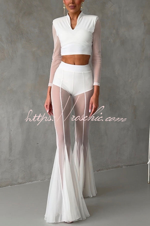 Deep Chic Mesh High Rise Elastic Waist Fishtail Stretch Pants