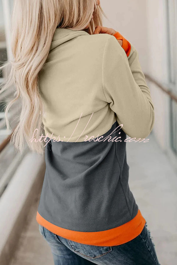 Halloween Pumpkin Print Long Sleeve Drawstring Hoodie