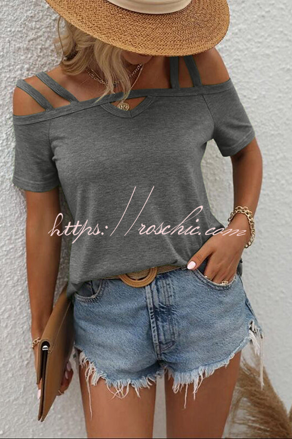 Solid Color Cold Shoulder Casual T-shirt