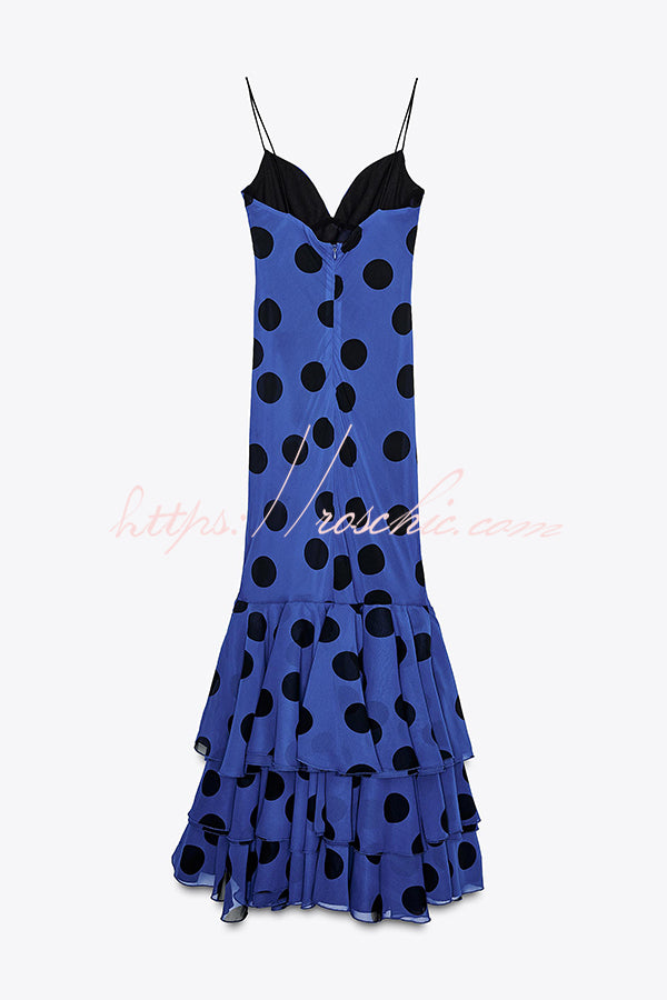 Eliora Mesh Polka Dot Print Gathered Bust Layered Fishtail Hem Maxi Dress