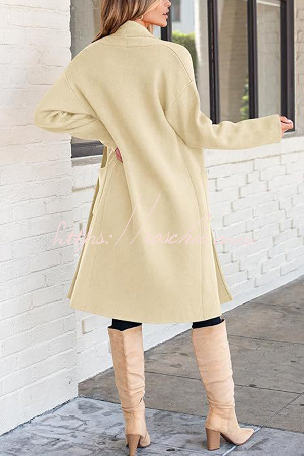 Solid Color Long-sleeved Casual Loose Pocket Mid-length Cardigan