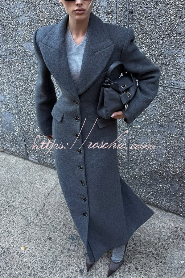 Elegant Lapel Long Sleeve Button High Waist Long Coat