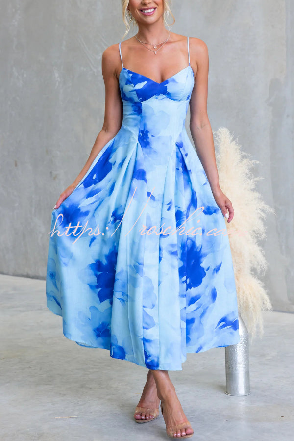 Floral Print Spaghetti Strap Backless Holiday Maxi Dress – roschic