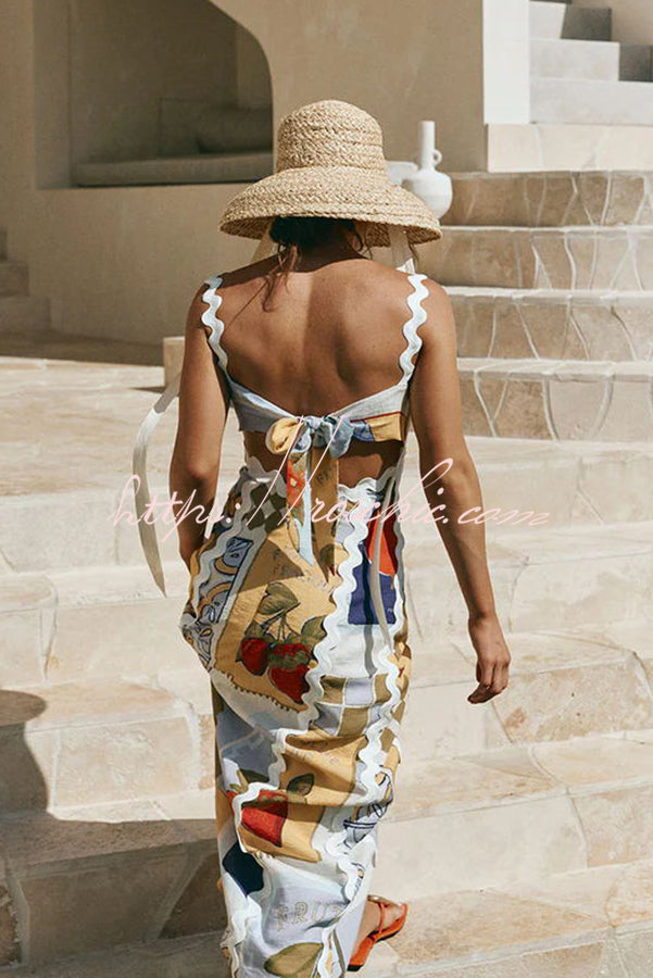 Chelsea Ric Rac Trims Unique Print Back Tie-up Maxi Dress