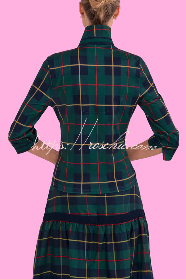 Embrace The Festival Plaid Twist Half Sleeve Shirt and Elastic Waist Pencil Pants Set