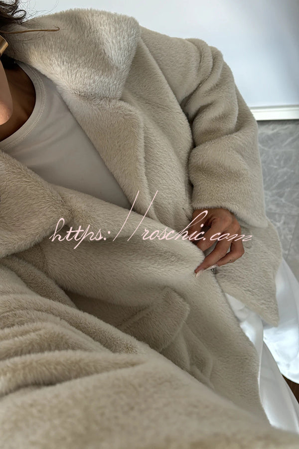 Fashion Lapel Long Sleeve Loose Furry Coat