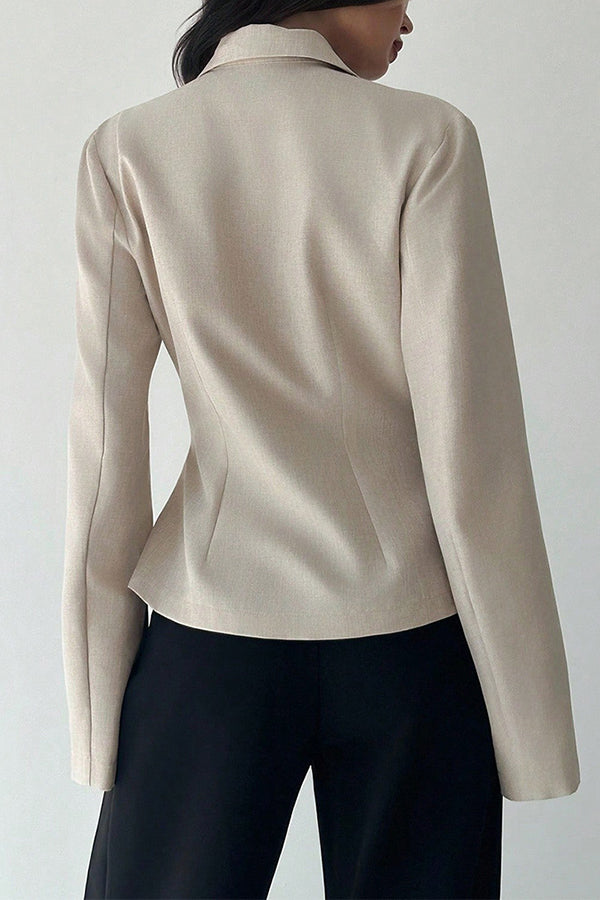 Solid Color Lapel Long Sleeve Fitted Waist Elegant Blazer