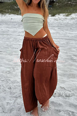 Diani Linen Blend Drawstring Waist Pocketed Loose Pants