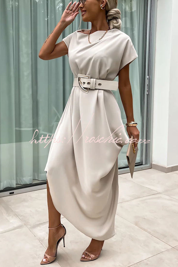 Extraordinary Cut Asymmetrical Short Sleeve  Loose Midi Dress