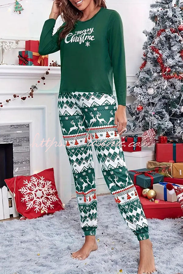 Christmas Is Calling Printed Elastic Waist Lounge Jogger Pajama Set