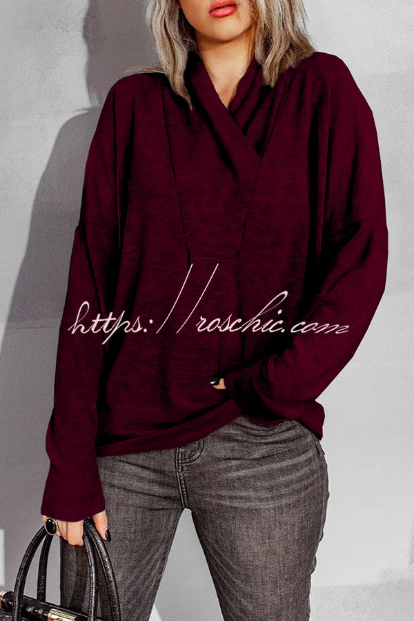 V Neck Long Sleeve Solid Color Hoodie