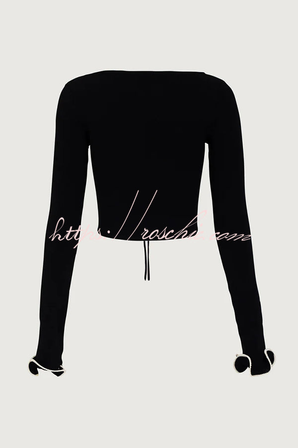 Fashion Ruffled Long-sleeved Tie-cropped Knitted Cardigan