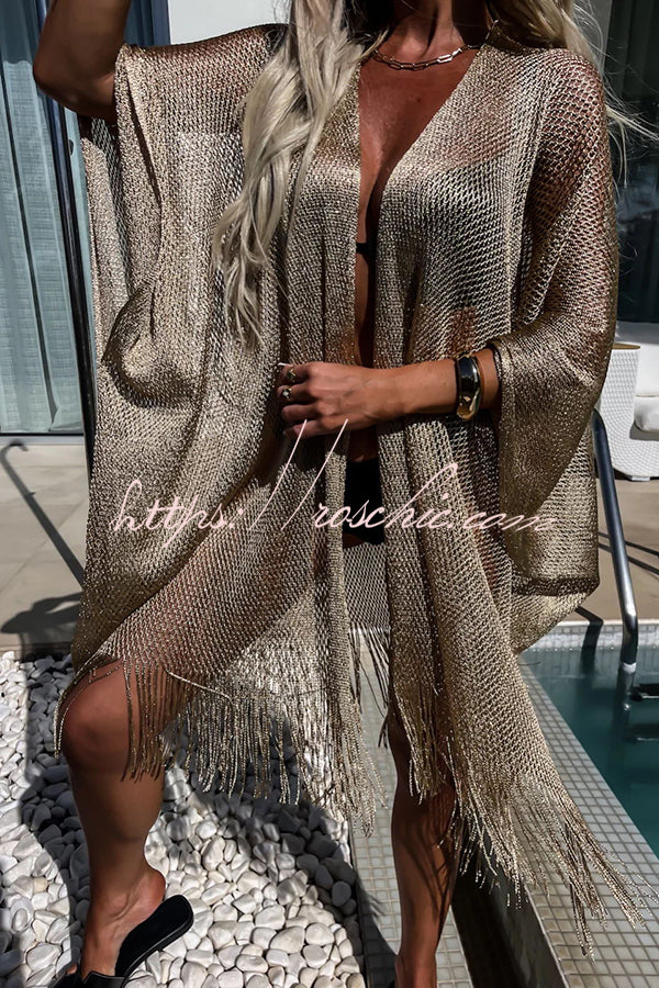 Perfect Look for Vacation Tassle Trim Batwing Sleeve Loose Cover-ups