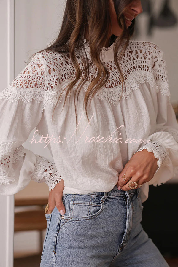 Stylish Hollow-out Patchwork Long-sleeved Elegant Shirt