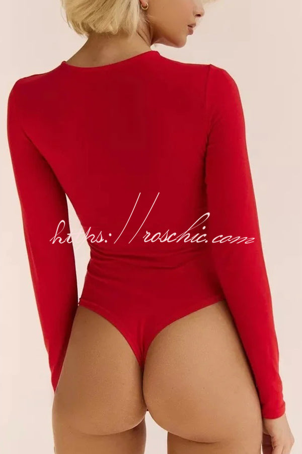 Solid Color Round Neck Long Sleeve Slim Fit Rompers