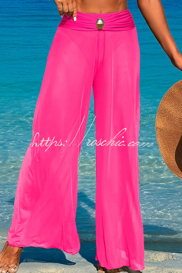 Solid Color Loose Metal Buckle Beach Pants