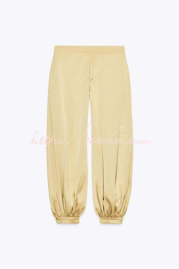 City Phantom Satin High Rise Pocket Aladdin Bloomers Pants